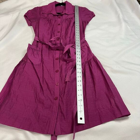 NY Collection Purple Orchid Short Sleeve Button Front Cotton Blend Dress - Picture 4 of 9